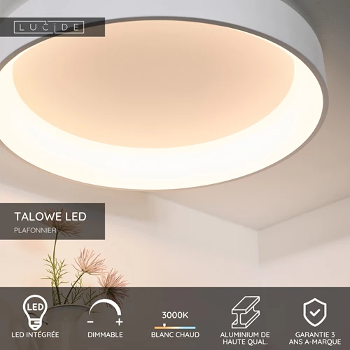 Lucide TALOWE LED - Plafonnier - Ø 80 cm - LED Dim. - 1x80W 3000K - Blanc - USP
